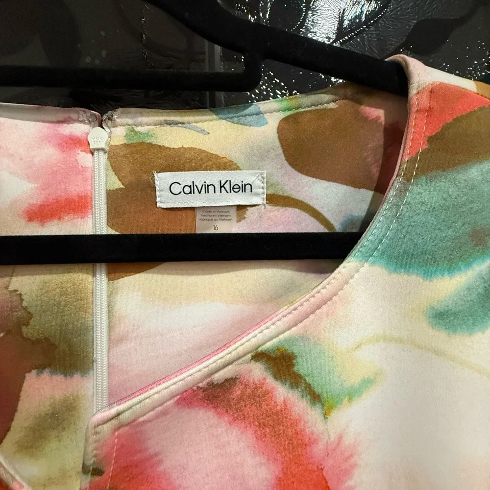 Calvin Klein Women's Floral Belted Jewel-Neck A-Line Dress - Picture 6 of 8